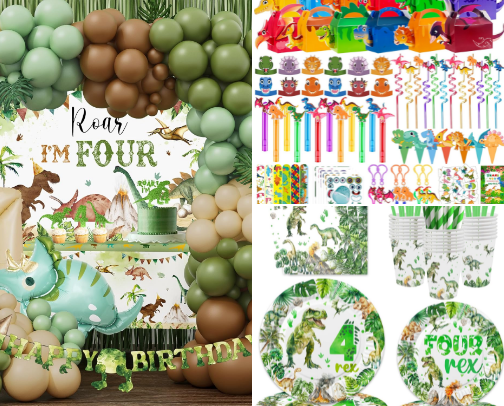 ROAR! I’M FOUR! 🦖🦕 4th Birthday Party Decor, Games, Favors and Outfits! cover photo collage