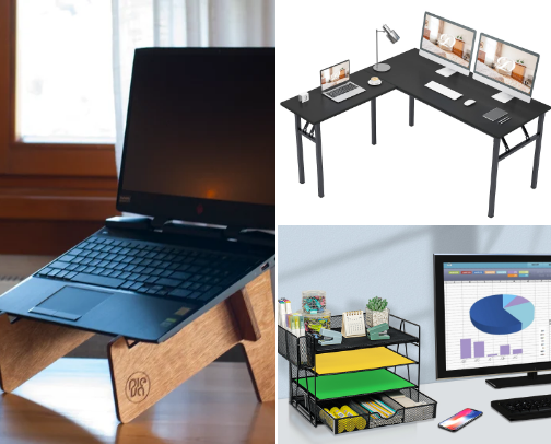 Everything you need for productive learning and working from home – practical accessories, organization, and comfort all in one place! 📚📑📝✨️ cover photo collage