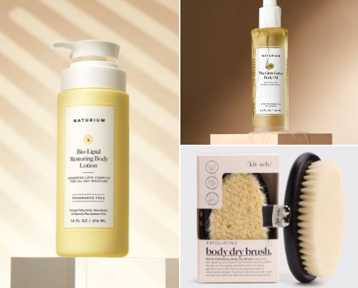 Body care favorites for dry and dull skin, stretch marks, + more! (lotion, oil, shaving, exfoliating, deodorant) cover photo collage