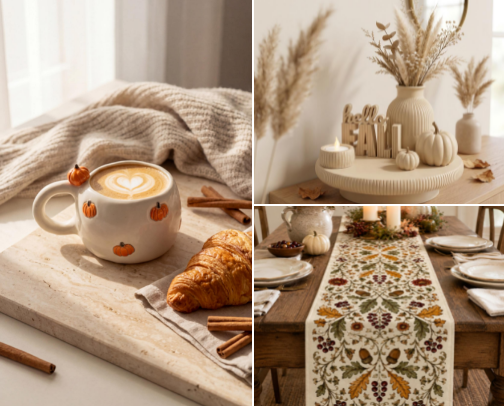 Autumn decorations for cozy home cover photo collage