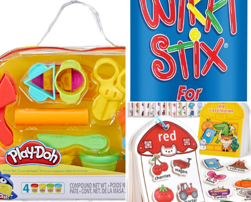 Restaurant go to items to keep my toddler screen free cover photo collage