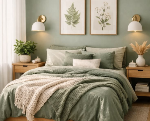 Cozy Sage Green Bedroom Ideas: Eucalyptus, Pillow & Bedding for a Calm Girl Room cover photo collage