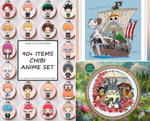 Anime Cross-stitch Patterns cover photo collage