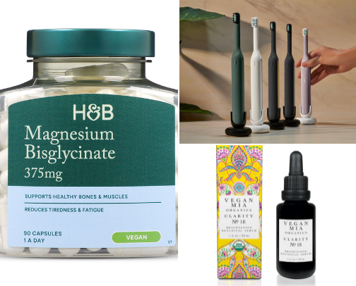 Healthy foods, vitamins and hygiene products I recommend. cover photo collage