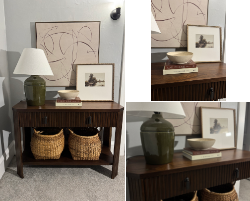 Flute Wooden Console Table + Decor cover photo collage