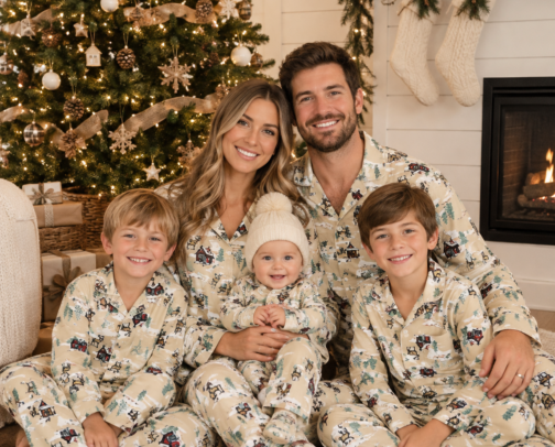 Matching family Christmas PJs cover photo collage