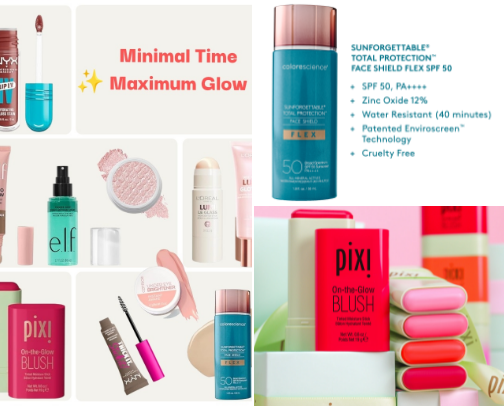 Minimal Time, Maximum Glow ✨️ 5 Minute Makeup cover photo collage