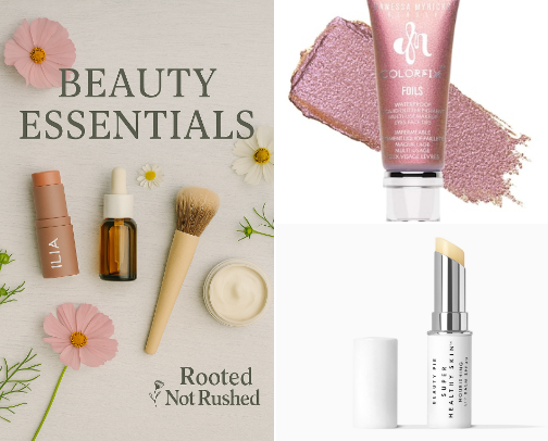 My Cottage-Core Skincare & Sun Loving Makeup Essentials cover photo collage