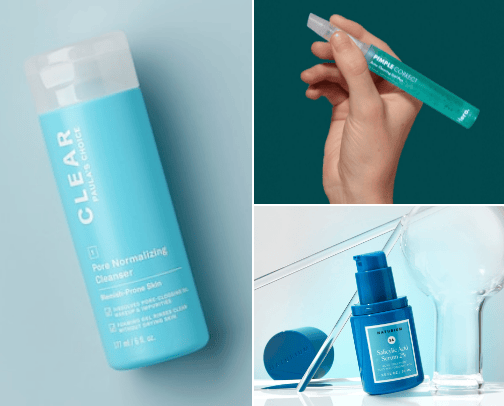 Skin care products for acne skin cover photo collage