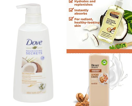 Body lotion and body wash cover photo collage