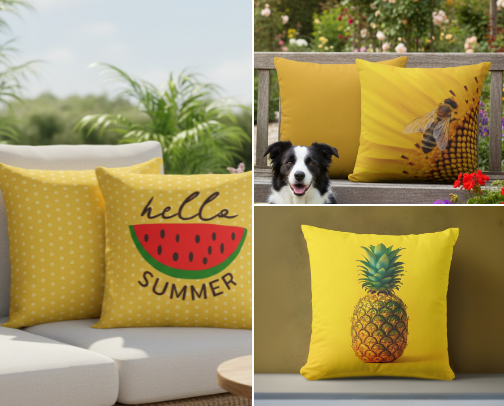 Yellow Outdoor Pillows cover photo collage