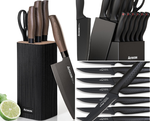 Best Knife Set on Amazon with Block and Sharpener for Home Cooks cover photo collage