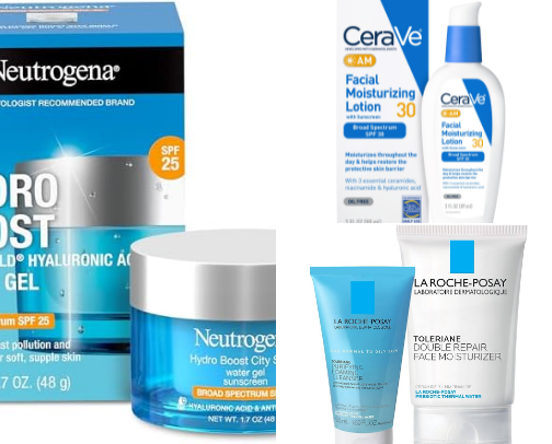 “25 ultra-hydrating, lightweight moisturizers that offer built-in sun protection.” cover photo collage