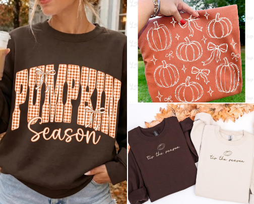 Trending on Etsy: Aesthetic Fall PNGs | DTF Transfers Shirt Makers | Fall, Halloween, and Football Season Designs cover photo collage