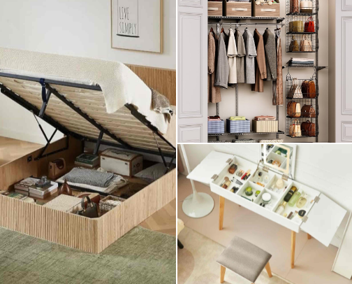 Bedroom storage hacks cover photo collage