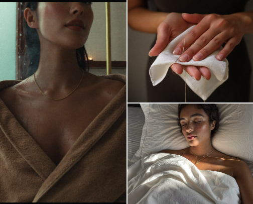 How I keep gold jewelry looking new (showers, sleep, cleaning, what actually works) cover photo collage