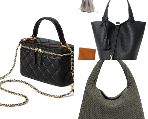Chic outfits, purses for different occasions, and accessories cover photo collage