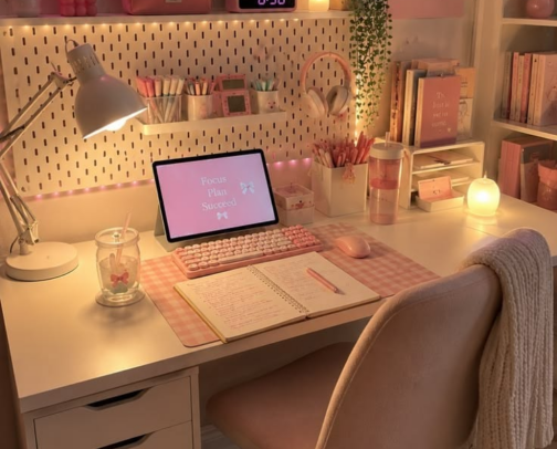Pink Desk Setup Must-Haves🎀 cover photo collage