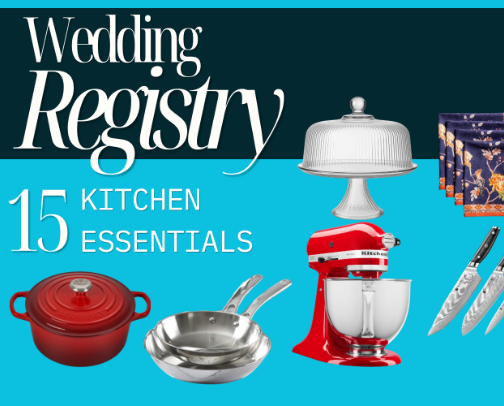 Kitchen essentials for your wedding registry cover photo collage