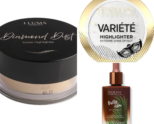 Highlighter favs for face and body cover photo collage