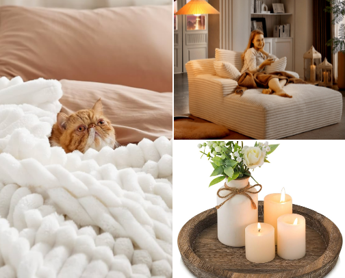 everything you need for a cozy living room set up- cover photo collage