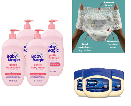 Baby Essentials: Feeding, Diapers and Skincare Must-Haves. cover photo collage