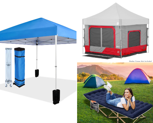 Camping Essentials- the top items for a comfortable and elevated experience. cover photo collage