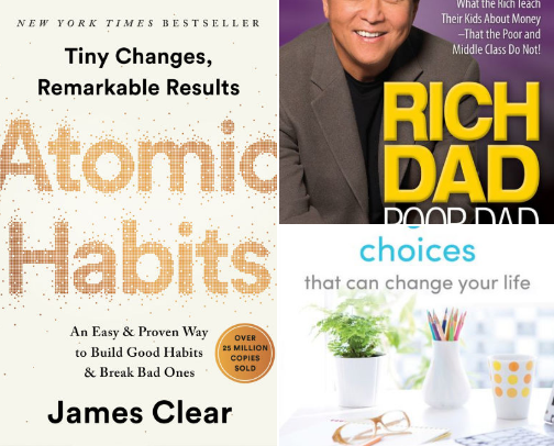 Financial literacy and self help books that can inspire and improve your life cover photo collage