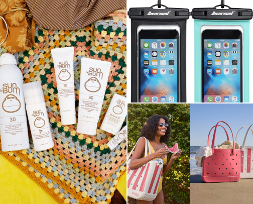 Your go-to beach day essentials ☀️ from spf + skincare to totes, towels, and cute extras everything you need for a perfect sun day bc cover photo collage