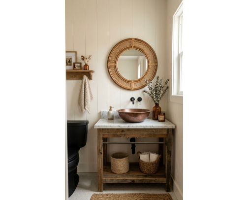 Warm Organic Modern Powder Room cover photo collage
