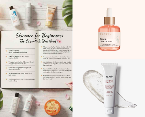 Skincare for Beginners: The Essentials You Need🧴🌸 cover photo collage