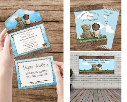 Cute Cowboy and Teddy Bear Themed Baby Shower Collection cover photo collage