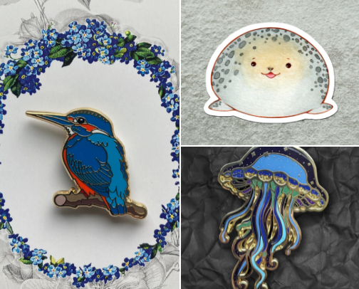 Cute Stickers, Keychains and Pins cover photo collage