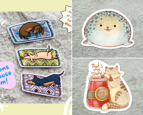 Cute Stickers, Keychains and Pins cover photo collage
