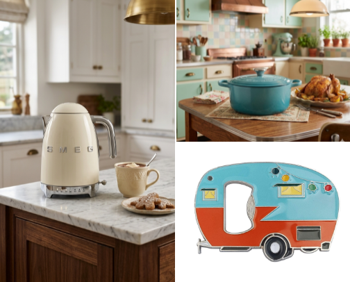 Retro kitchen appliances cover photo collage