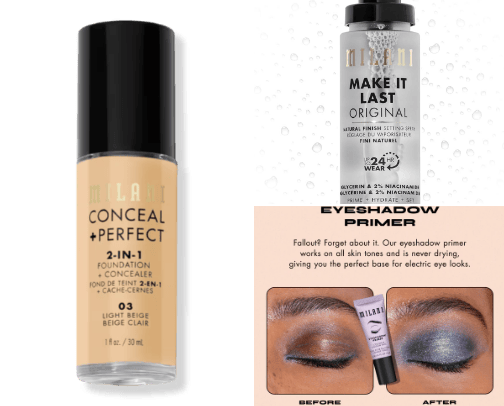 Milani Make up Line cover photo collage