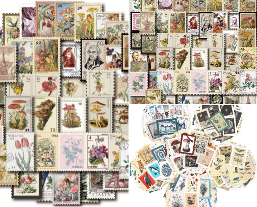 Read Online - Vintage Postage Stamp Stickers for Scrapbook, 100 Pcs Deco Paper Stickers for Bullet Journal,Botanical Fairy Sticker for Junk Journal, DIY Crafts,Collage Album (Stamp-Like) cover photo collage