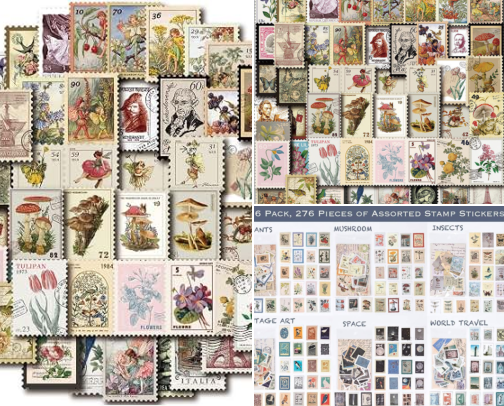 Read Online - Vintage Postage Stamp Stickers for Scrapbook, 100 Pcs Deco Paper Stickers for Bullet Journal,Botanical Fairy Sticker for Junk Journal, DIY Crafts,Collage Album (Stamp-Like) cover photo collage