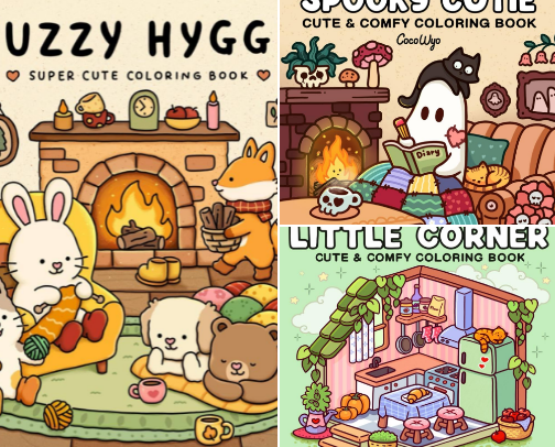 The Cutest Coziest Coloring Books cover photo collage