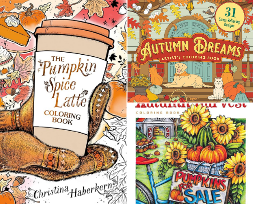 Cozy Fall and Autumn Adult Coloring Books cover photo collage