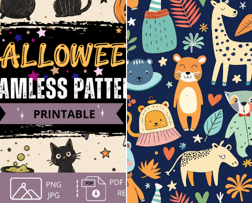 Cute Seamless Patterns cover photo collage