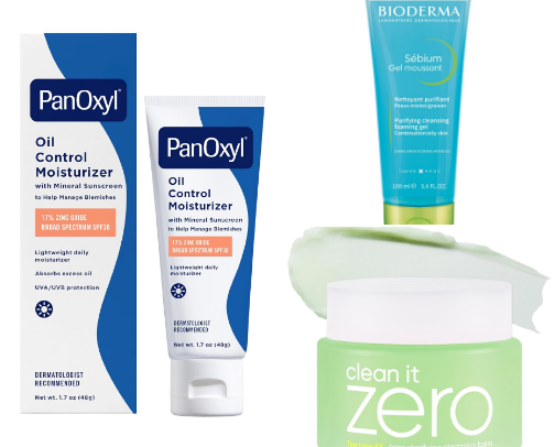 Must-have skincare products for oily skin / acné cover photo collage