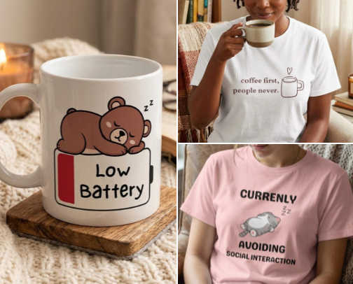 Introvert Essentials: Shirts & Mugs That Get It cover photo collage