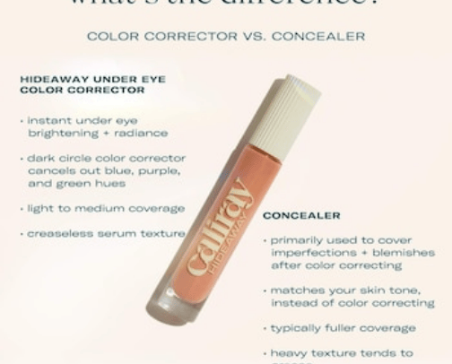 caliray
hideaway brightening + hydrating under eye color corrector concealer cover photo collage