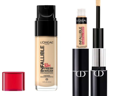Foundation and concealer cover photo collage