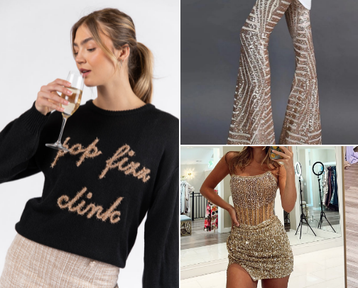 New Year’s Eve Tops, Dresses, Outfits, and accessories for Women ✨🪩🎇❣️ cover photo collage
