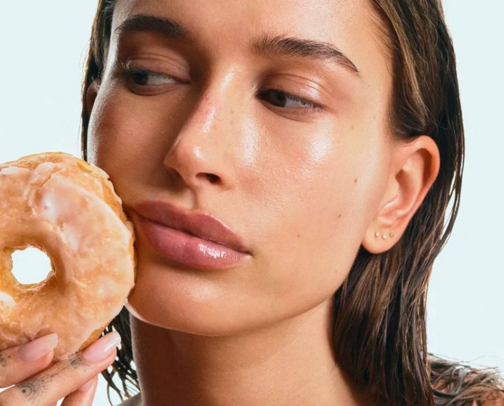 Hailey Bieber’s Rhode Skincare Routine for the Ultimate Glazed Donut Skin ✨ cover photo collage