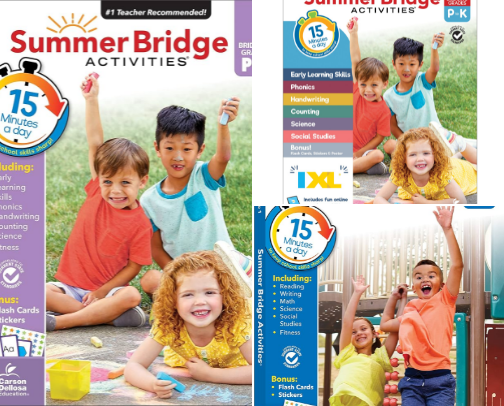 Read Free - Companions to Summer Bridge Activities Preschool to Kindergarten Workbook, Activity Book Ages 4-6 With Math, Phonics, Handwriting Practice, Fitness, Flash Cards, Stickers, and More (Volume 1) cover photo collage