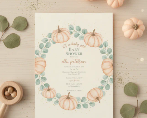 Pumpkin Baby Shower Invitations cover photo collage
