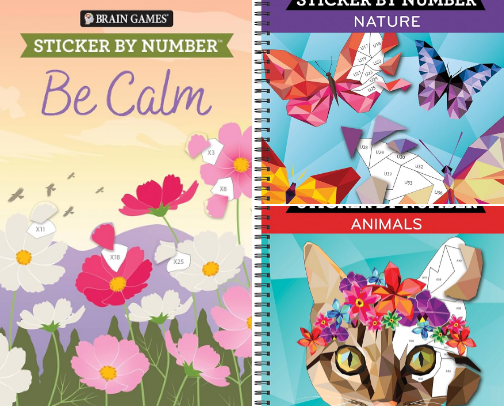 Get Free - Brain Games - Sticker by Number: Be Inspired - 2 Books in 1 (20 Images to Sticker) collection cover photo collage